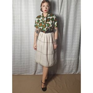 Vintage Cropped Artistic Patterned Tied Neck Top Button Down